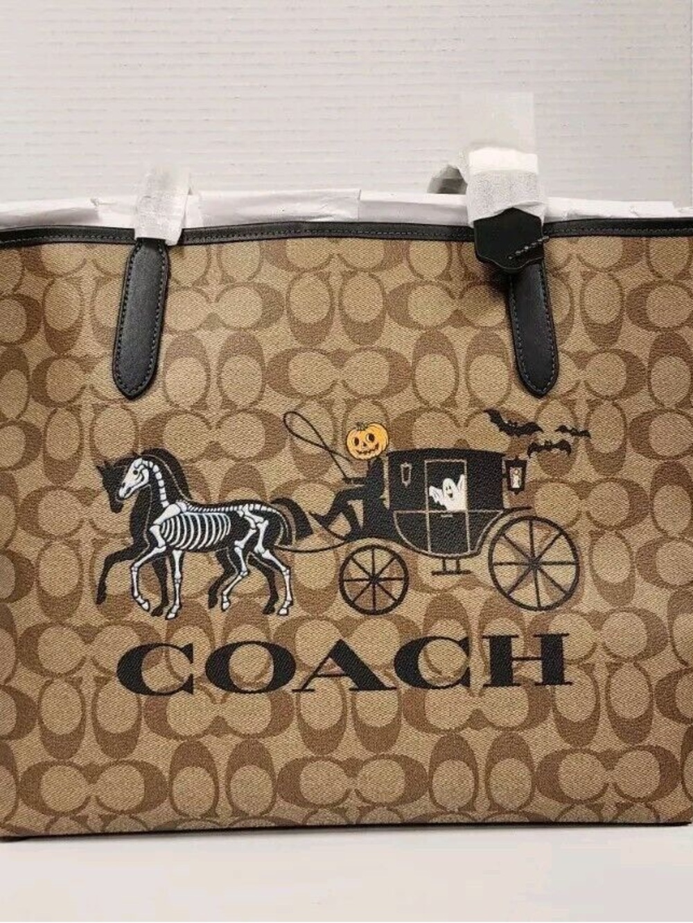 Coach City Tote In Signature Canvas With Halloween Horse And Carriage